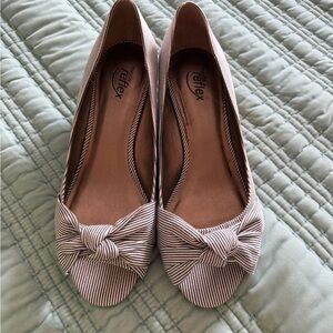 Women’s Seersucker bow tied wedge shoes - moda reflex 11